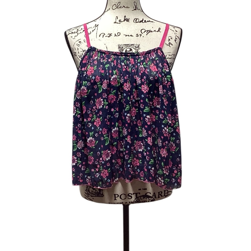 Abercrombie & Fitch pleated semi sheer cami tank blouse Navy Floral Size XS